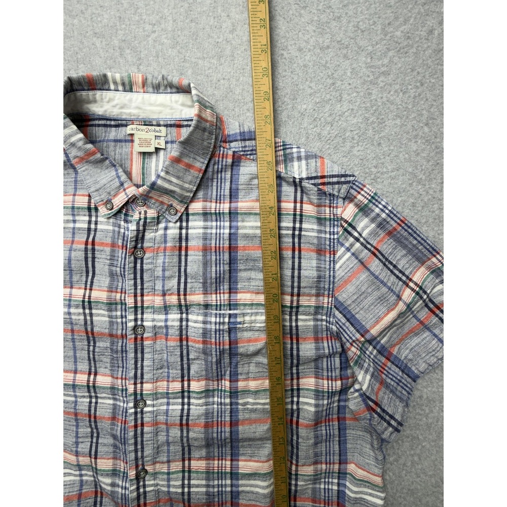 Carbon2cobalt Shirt Mens XL Blue Plaid Chambray Cotton Short Sleeve - Picture 4 of 7